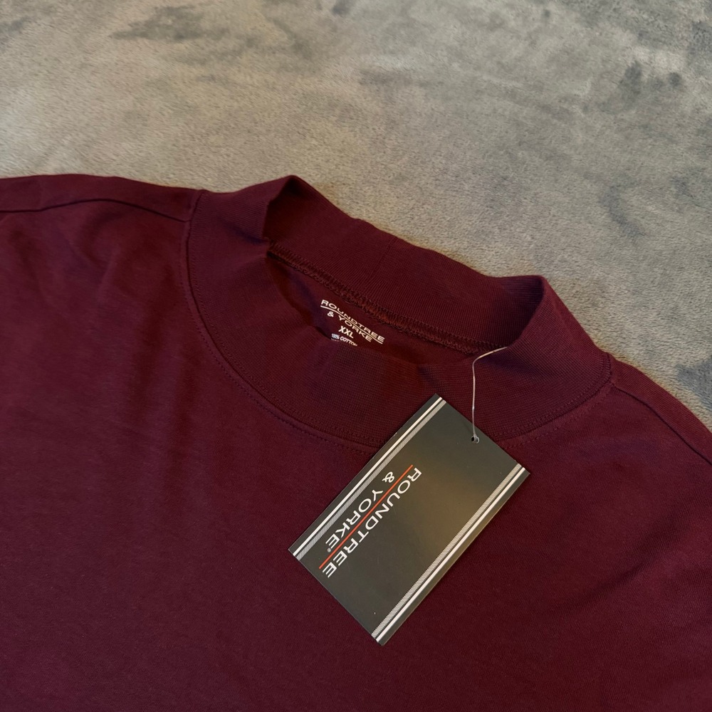 Roundtree & Yorke Mock Neck T-Shirt Mens XXL Burgundy Long‎ Sleeve Cotton NWT